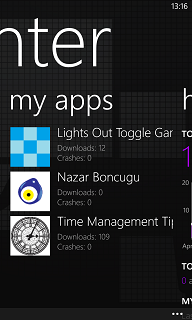 Windows Phone Dev Center app developer apps list