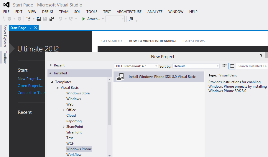 install Windows Phone SDK 8.0 within Visual Studio 2012 Ultimate