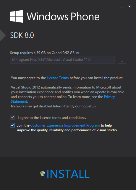 Windows Phone SDK setup for Windows Phone 8 app development using Visual Studio 2012