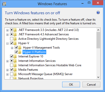 Turn on Windows Hyper-V Platform feature for Windows Phone Emulator configuration