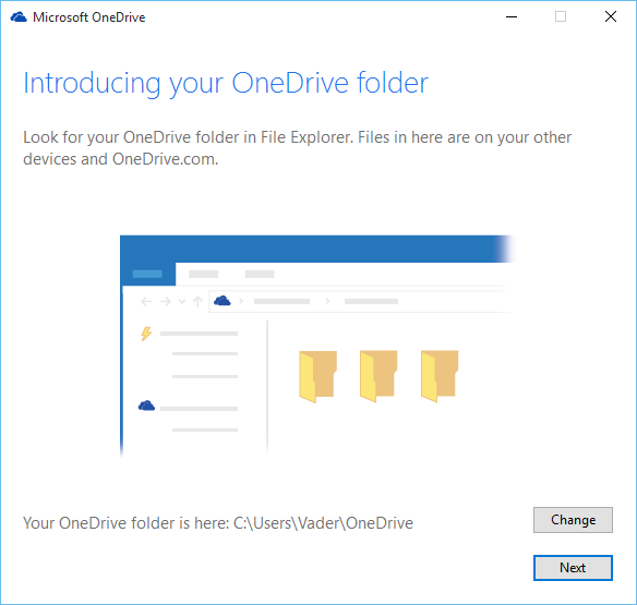 create OneDrive folder on Windows 10