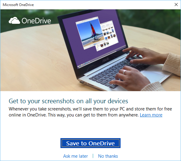 save screenshots to OneDrive automatically