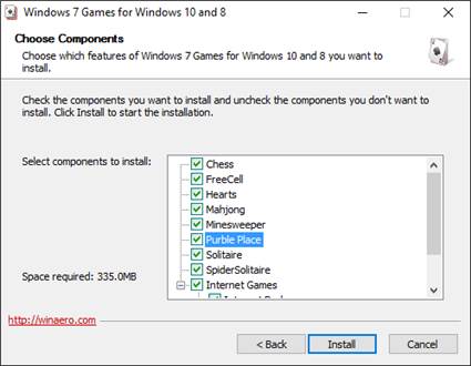 choose Windows games to install