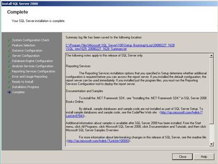 SQL Server 2008 installation is completed