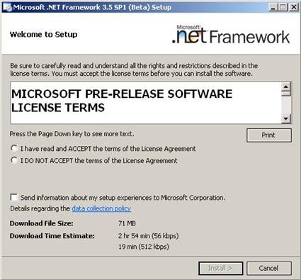 Microsoft .NET Framework 3.5 SP1 (Beta) Setup