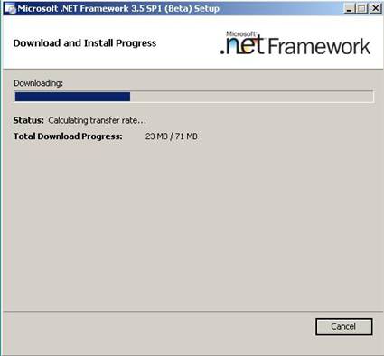 Microsoft Framework 3.5 SP1 Download and Install Progress