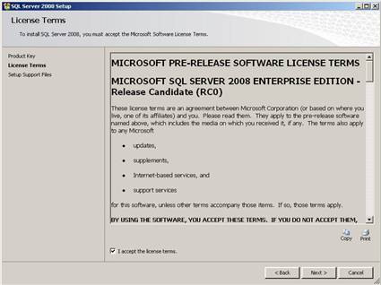 MS SQL Server 2008 Release Candidate RC0 Licence Terms