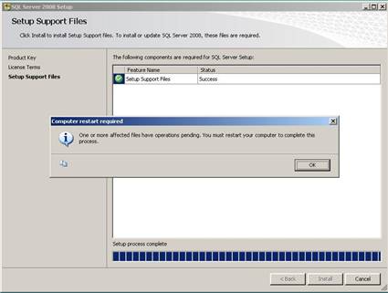 Computer restart required for SQL Server 2008 RC0 installation