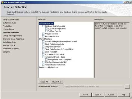 SQL Server 2008 Setup Feature Selection