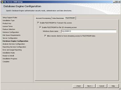 MS SQL Server 2008 FileStream Configuration