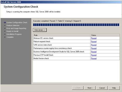 SQL2008 System Configuration Check