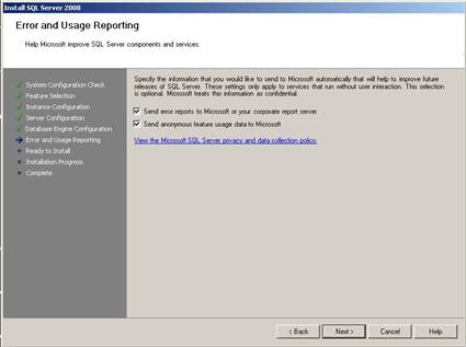 Error and Usage Reporting