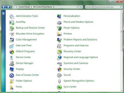 Windows Control Panel Items