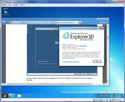 Internet Explorer 10 Screenshot on Windows 8 Developer Preview