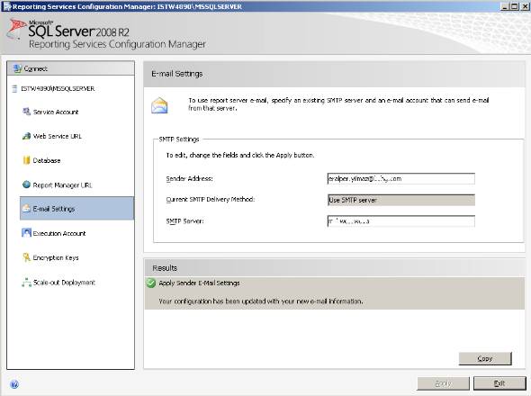 configure E-mail Settings for SQL Server Reporting Services 2008 R2