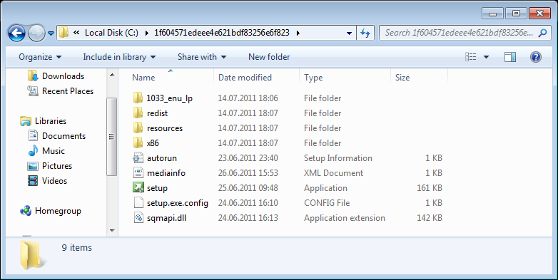 extracted setup file list for SQL Server 2012 Express
