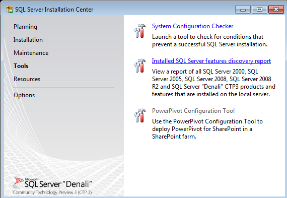 SQL Server features discovery report