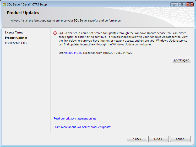 product updates through Windows Update failure