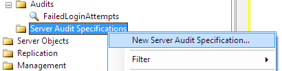 create new Server Audit Specification using SSMS