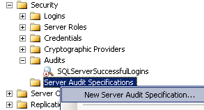 create new SQL Server Audit Specification