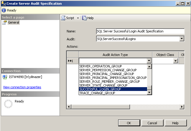 create SQL Server Audit Specification for successful login