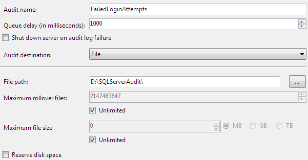 Audit configuration for new Failed Login Attempts