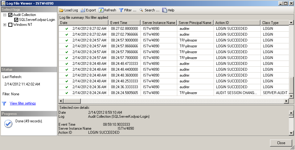 Display successfull login audit logs