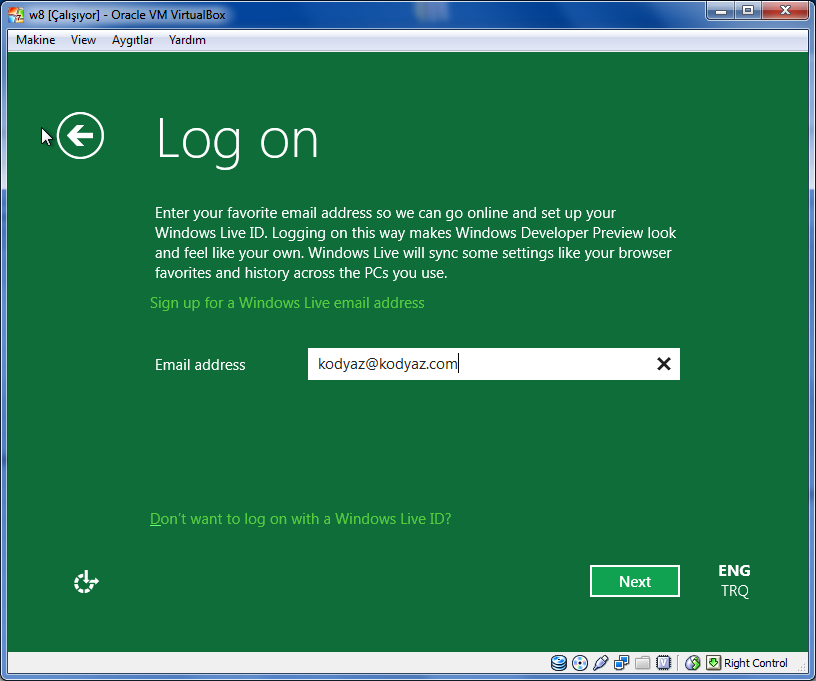 log on Windows 8 using Windows Live ID