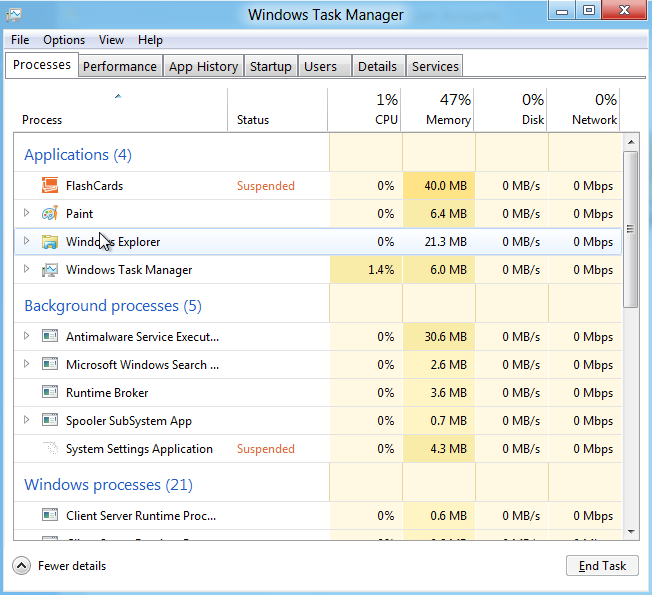 Windows Task Manager Processes tab