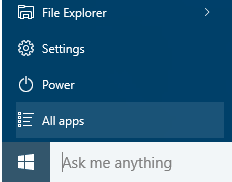 Windows 10 All apps start menu