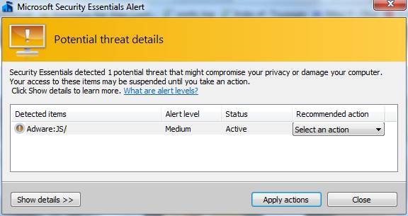 Microsoft Security Essentials Alert