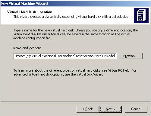 Virtual Hard Disk Location