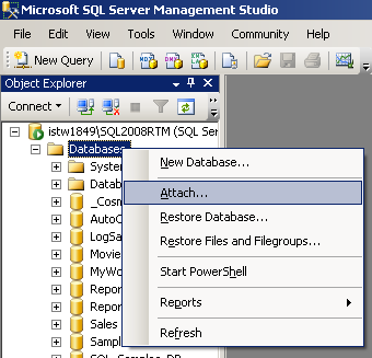 Attach database file