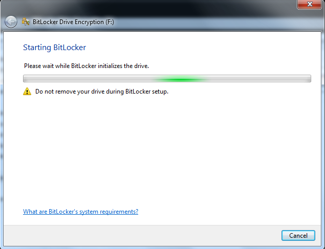 Starting BitLocker Drive Encryption