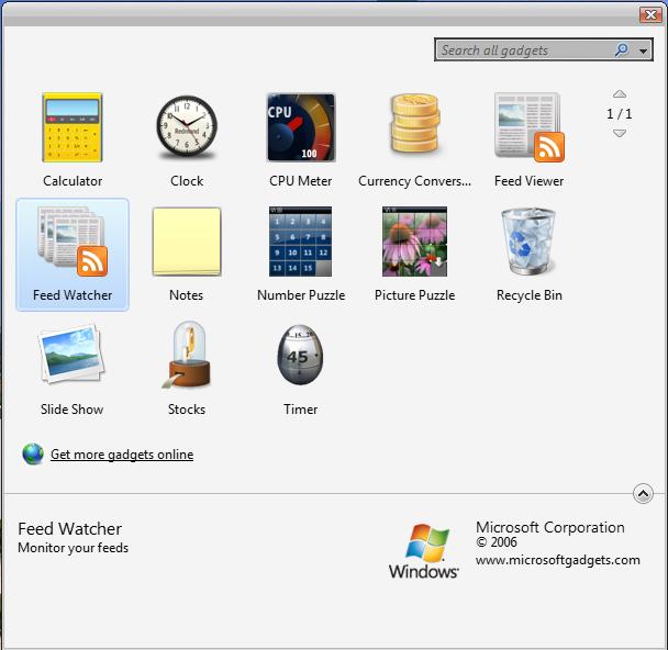 default vista gadgets