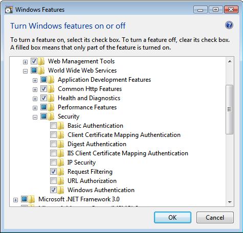 IIS Request Filtering and Windows Authentication features
