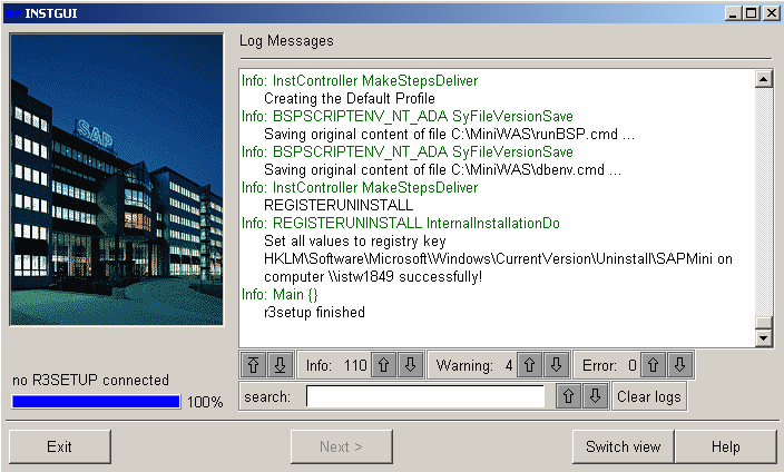 SAP MiniWAS r3setup finished