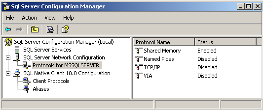 tcp/ip protocol disabled for mssqlserver