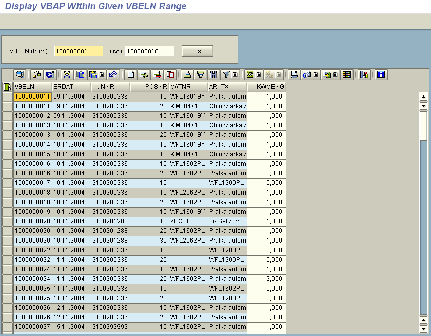 SAP ABAP alv grid example with vbeln range