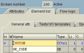 ABAP screen painter element list