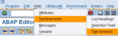 Goto > Text Elements > Text Symbols