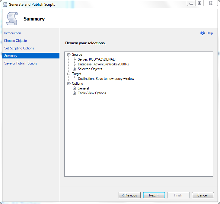 data scripting in SQLServer 2012