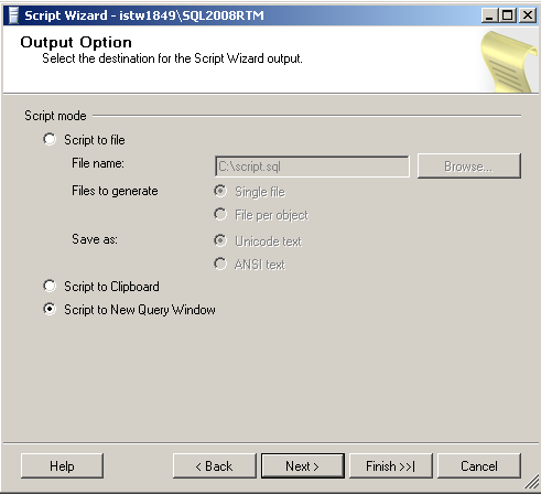 script data output options