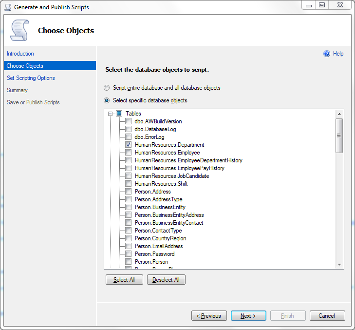 SQL Server 2012 Generate and Publish Scripts wizard