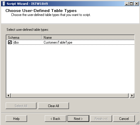 script database objects user-defined table types