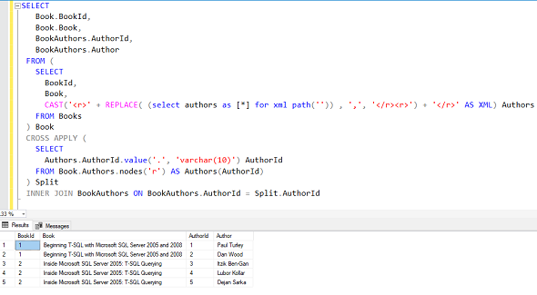 SQL code to split string inline on SQL Server database sample