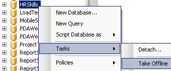 take database offline on MS SQL Server