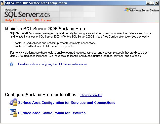 SQL Server 2005 Surface Area Configuration
