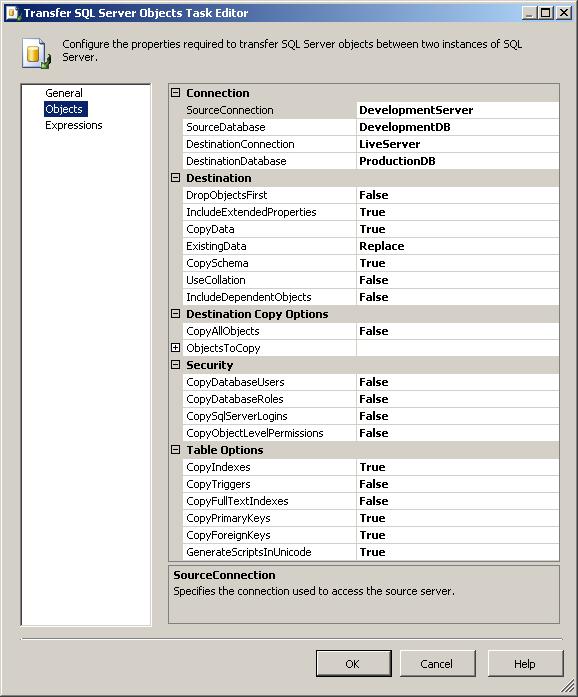 transfer SQL Server objects from one database to another