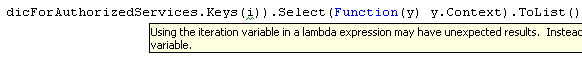 Using the iteration variable in a lambda expression may have unexpected results